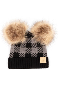 C.C BUFFALO CHECK BABY BEANIE WITH NATURAL POM-BABY-25