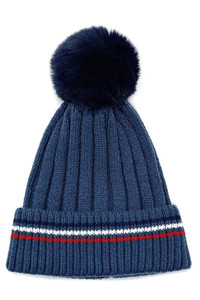Stripe Rib Super Soft Cuff Beanie with Faux Fur Pom-YCB120049