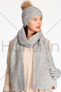 C.C Classic Rib Beanie with Faux Fur Pom-HAT-2074