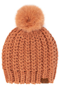 C.C Soft Chenille Chunky Yarn Beanie Hat-HAT-2086
