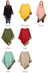 LEOPARD TRIM SOLID PONCHO-MS0089