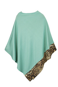 LEOPARD TRIM SOLID PONCHO-MS0089