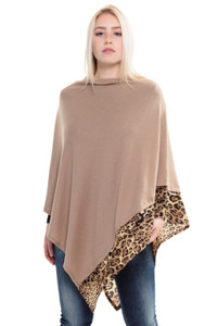 LEOPARD TRIM SOLID PONCHO-MS0089