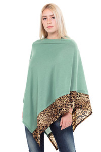 LEOPARD TRIM SOLID PONCHO-MS0089