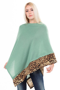 LEOPARD TRIM SOLID PONCHO-MS0089