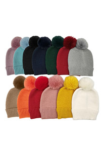 Solid Color Knit Beanie with Pom-WCB120102