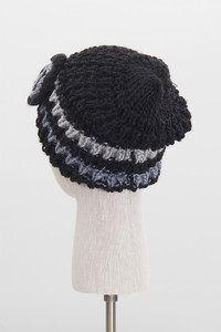 FLOWER KNIT HAT AND SCARF SET-SK1067_BLACK (12pc)