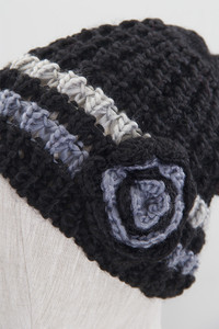 FLOWER KNIT HAT AND SCARF SET-SK1067_BLACK (12pc)