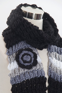 FLOWER KNIT HAT AND SCARF SET-SK1067_BLACK (12pc)