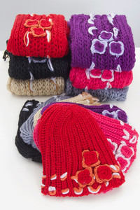 FLOWERS KNIT HAT AND SCARF SET-SK1069 (12pc)