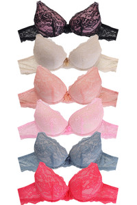 SOLID LACE COVER PUSH UP BRA-9904 (6pc)