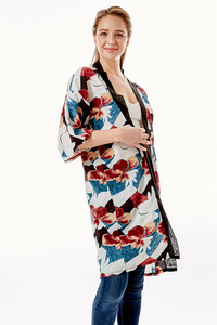 TROPICAL PRINT HALF SLEEVE KIMONO-LOF1280