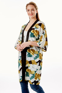 TROPICAL PRINT HALF SLEEVE KIMONO-LOF1280