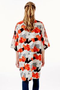 TROPICAL PRINT HALF SLEEVE KIMONO-LOF1280