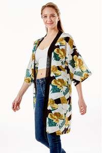TROPICAL PRINT HALF SLEEVE KIMONO-LOF1280