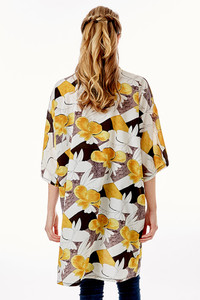 TROPICAL PRINT HALF SLEEVE KIMONO-LOF1280