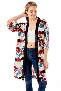 TROPICAL PRINT HALF SLEEVE KIMONO-LOF1280