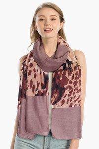 LEOPARD PATTERN WITH SOLID COLOR OBLONG SCARF-LOF039