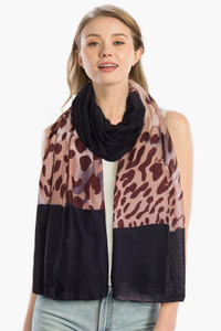 LEOPARD PATTERN WITH SOLID COLOR OBLONG SCARF-LOF039