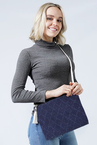 DENIM CROSSBODY BAG WITH WRISTLET-EBG10249-L