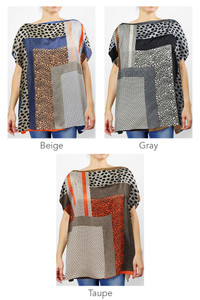 ANIMAL AND MULTI PATTERN PRINT SATIN PONCHO-EPC10280