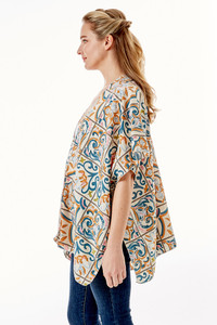 MEDIEVAL FLORAL TILES PRINT KIMONO-LOF1278