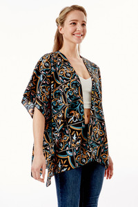 MEDIEVAL FLORAL TILES PRINT KIMONO-LOF1278