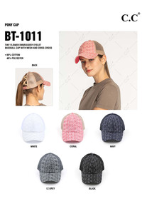 C.C FLOWER EMBROIDERY EYELET CRISS CROSS PONYCAP-BT-1011