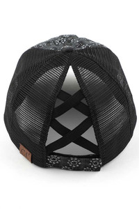C.C FLOWER EMBROIDERY EYELET CRISS CROSS PONYCAP-BT-1011