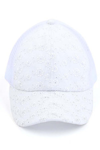 C.C FLOWER EMBROIDERY EYELET CRISS CROSS PONYCAP-BT-1011