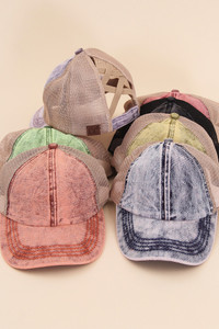 C.C STONEWASHED DENIM CRISS CROSS PONYCAP-BT-1009