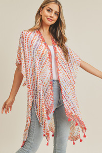 MULTI DASH PATTERN TASSEL KIMONO-MS0179