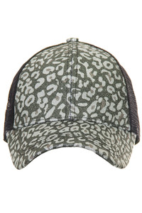C.C LEOPARD GLITTER PONY TRUCKER CAP-BT-11