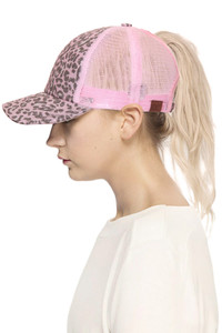 C.C LEOPARD GLITTER PONY TRUCKER CAP-BT-11