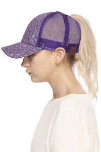 C.C LEOPARD GLITTER PONY TRUCKER CAP-BT-11