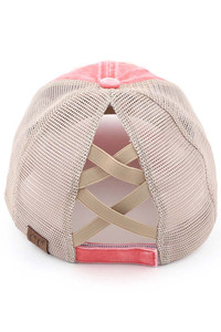 C.C DISTRESSED TOP KNOTS AND COFFEE PATCH PONYCAP-BT-1001