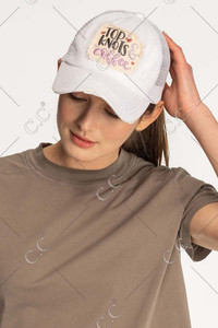 C.C DISTRESSED TOP KNOTS AND COFFEE PATCH PONYCAP-BT-1001