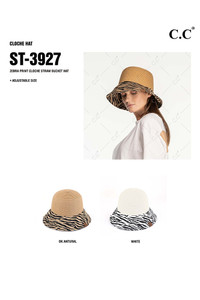C.C ZEBRA PRINT CLOCHE STRAW BUCKET HAT-ST-3927