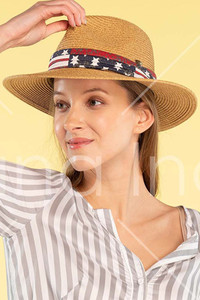 C.C FEDORA WITH AMERICAN FLAG PRINTED BAND TRIM-ST-819