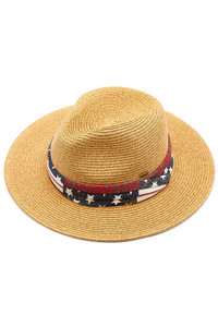 C.C FEDORA WITH AMERICAN FLAG PRINTED BAND TRIM-ST-819