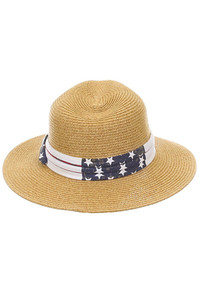 C.C FEDORA WITH AMERICAN FLAG PRINTED BAND TRIM-ST-819