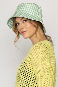 GINGHAM PATTERN DARW STRING BUCKET HAT-BHU210139
