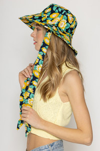 SUNFLOWER PRINT CHINE TIE BUCKET HAT-WHU210161
