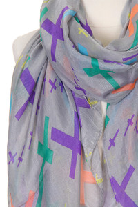 MULTI COLOR CROSS PATTERN PRINT OBLONG SCARF-SW-605