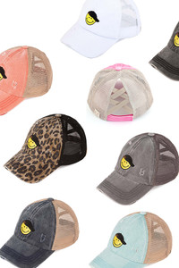 C.C GLITTER SMILEY PATCH KIDS PONY CAP-KIDS-BT-1015