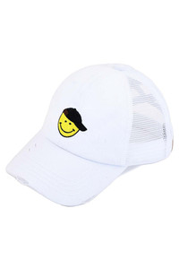 C.C GLITTER SMILEY PATCH KIDS PONY CAP-KIDS-BT-1015