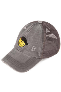 C.C GLITTER SMILEY PATCH KIDS PONY CAP-KIDS-BT-1015