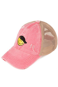 C.C GLITTER SMILEY PATCH KIDS PONY CAP-KIDS-BT-1015