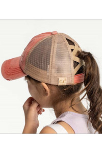 C.C GLITTER SMILEY PATCH KIDS PONY CAP-KIDS-BT-1015