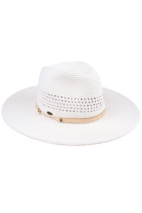 C.C Beanie paper straw panama hat with faux leather string
